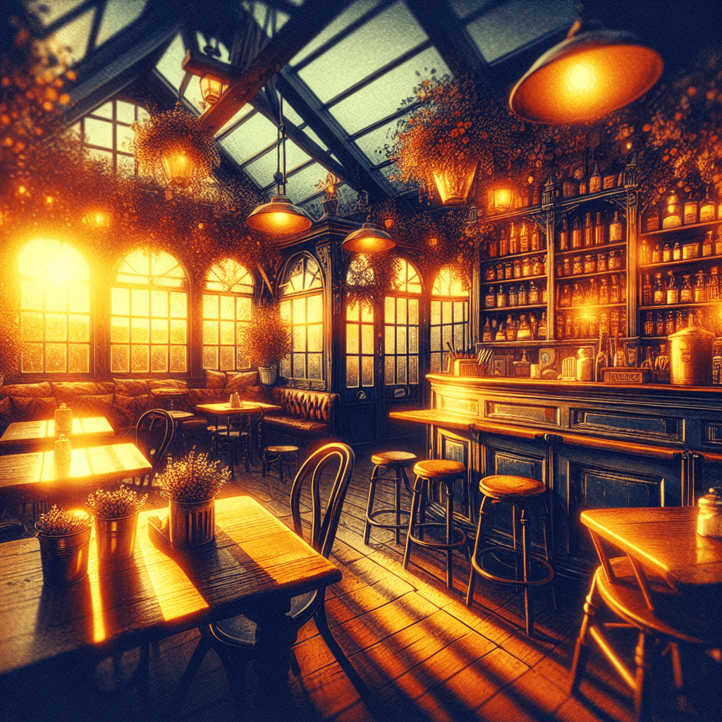 Midjourney — A cozy cafe at sunset, warm golden light