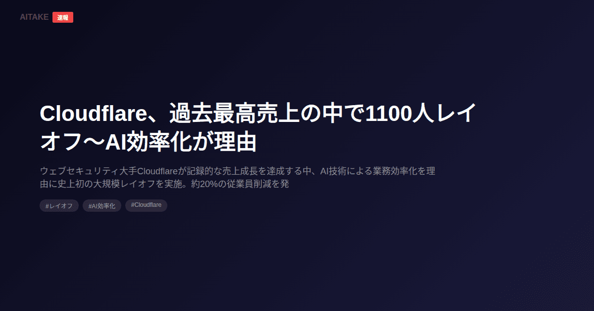 Cloudflare、過去最高売上の中で1100人レイオフ〜AI効率化が理由