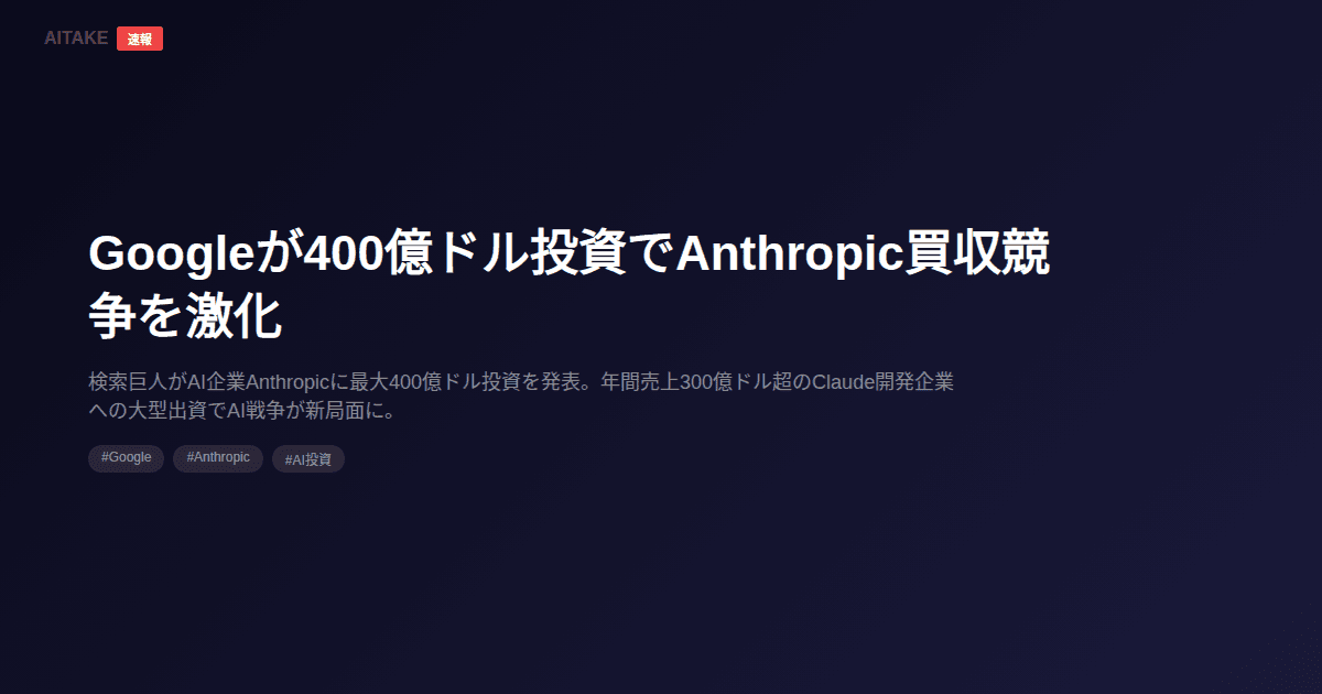 Googleが400億ドル投資でAnthropic買収競争を激化