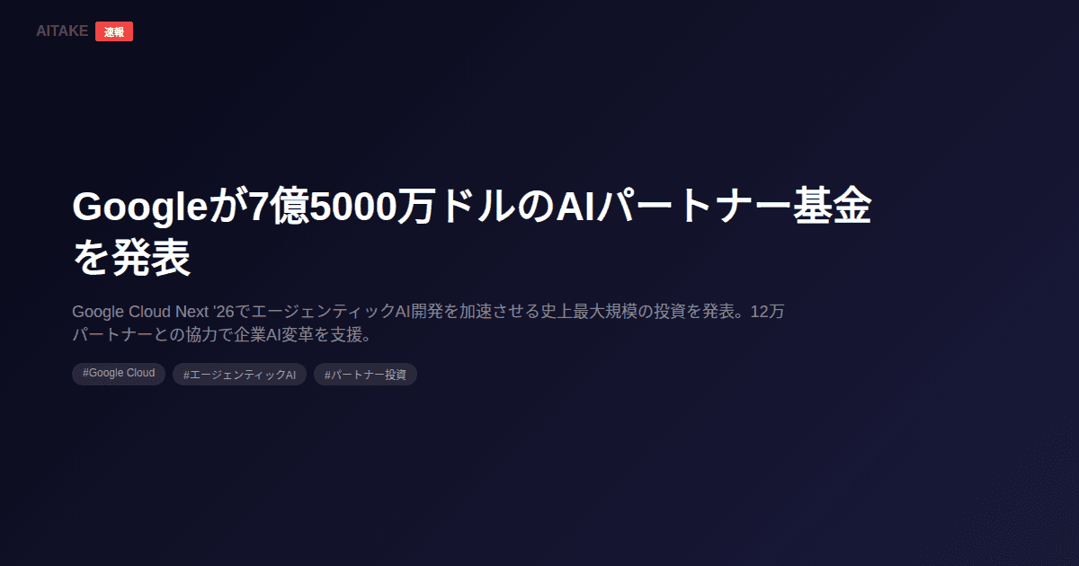 Googleが7億5000万ドルのAIパートナー基金を発表