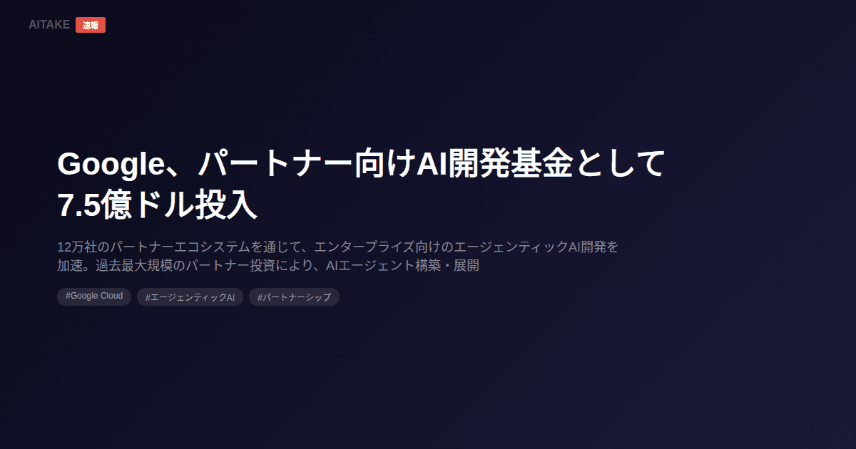 Google、パートナー向けAI開発基金として7.5億ドル投入