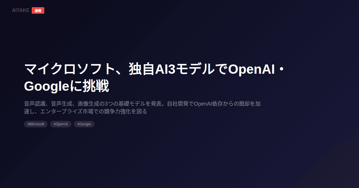 マイクロソフト、独自AI3モデルでOpenAI・Googleに挑戦