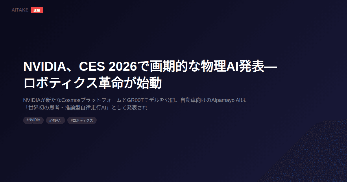 NVIDIA、CES 2026で画期的な物理AI発表—ロボティクス革命が始動