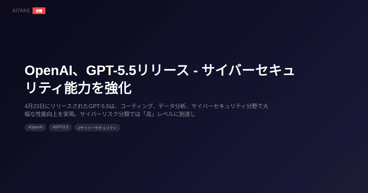 OpenAI、GPT-5.5リリース - サイバーセキュリティ能力を強化