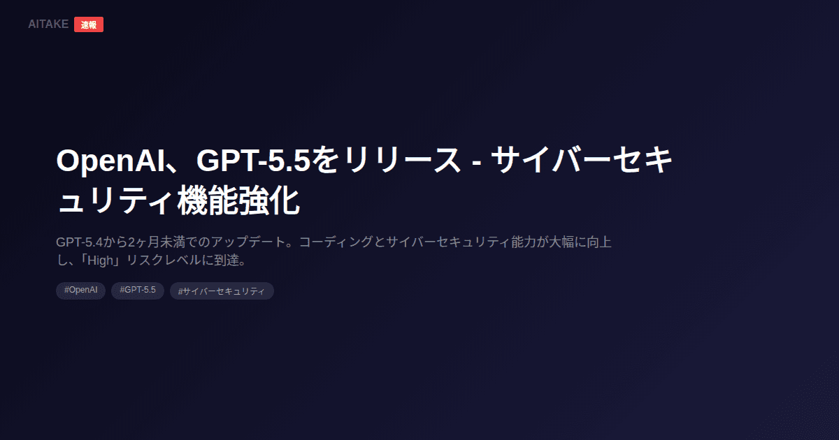 OpenAI、GPT-5.5をリリース - サイバーセキュリティ機能強化