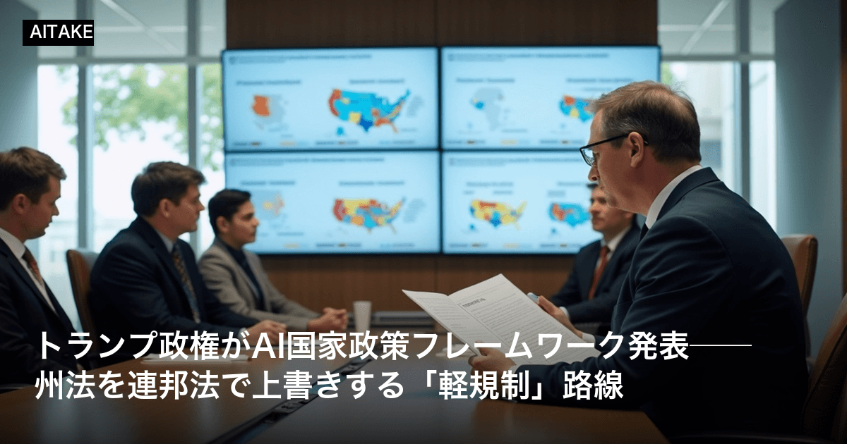 トランプ政権がAI国家政策フレームワーク発表──州法を連邦法で上書きする「軽規制」路線