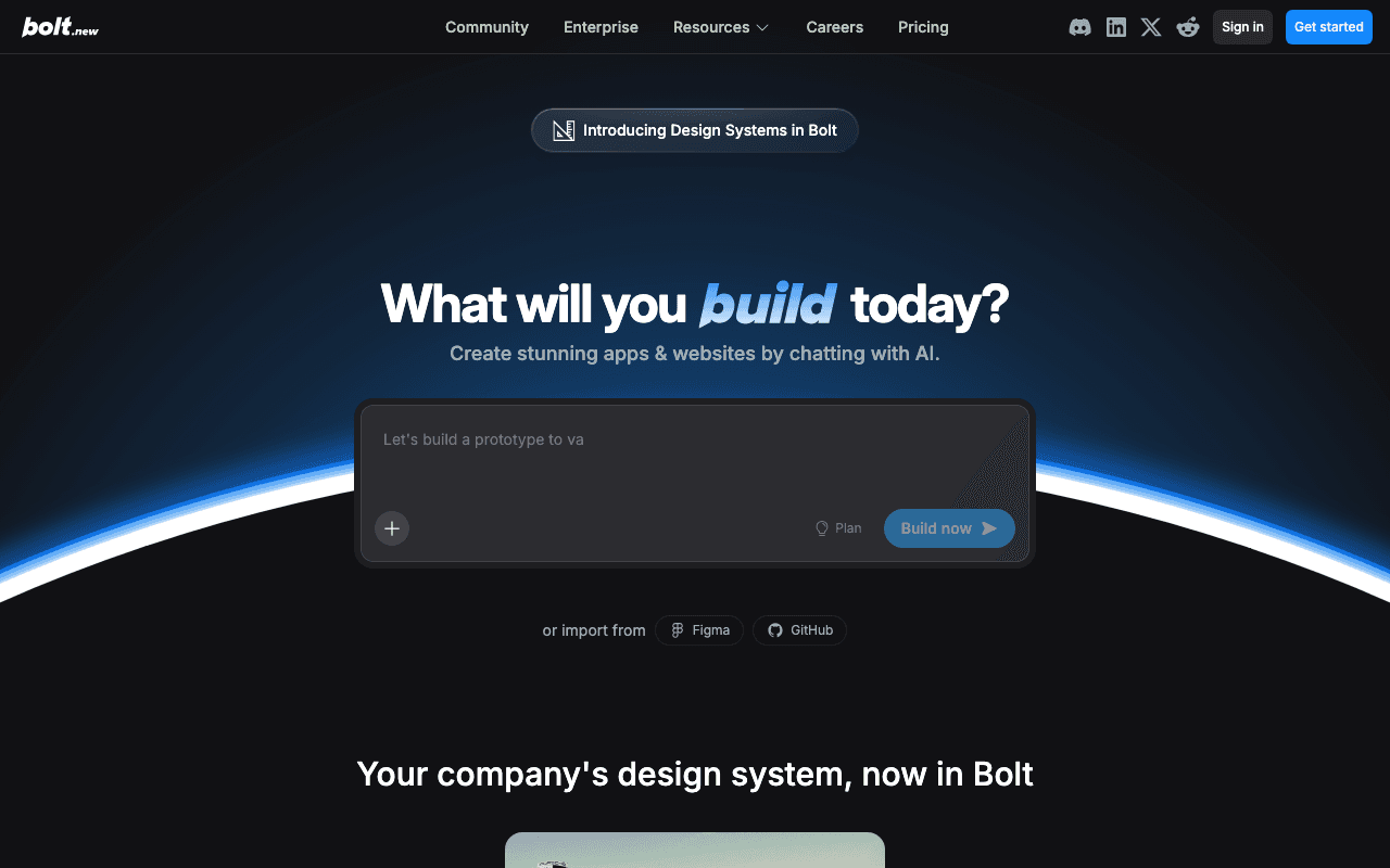 Bolt.newのトップページ