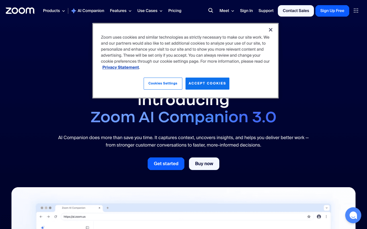 Zoom AI Companionのトップページ